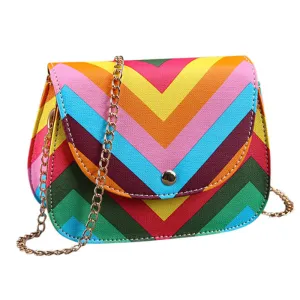 Women Brand Bag Rainbow Color Stripes Ladies Rivet leather Crossbody Shoulder bag Party bags Messenger bag