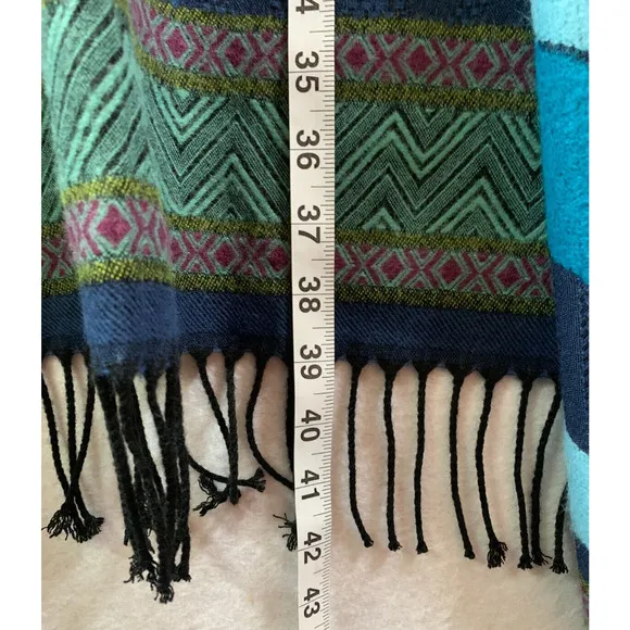 Women Open Front Wrap Poncho Sweater OS Blue Artsy Boho Western Made in France