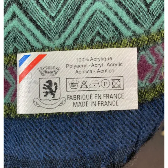 Women Open Front Wrap Poncho Sweater OS Blue Artsy Boho Western Made in France