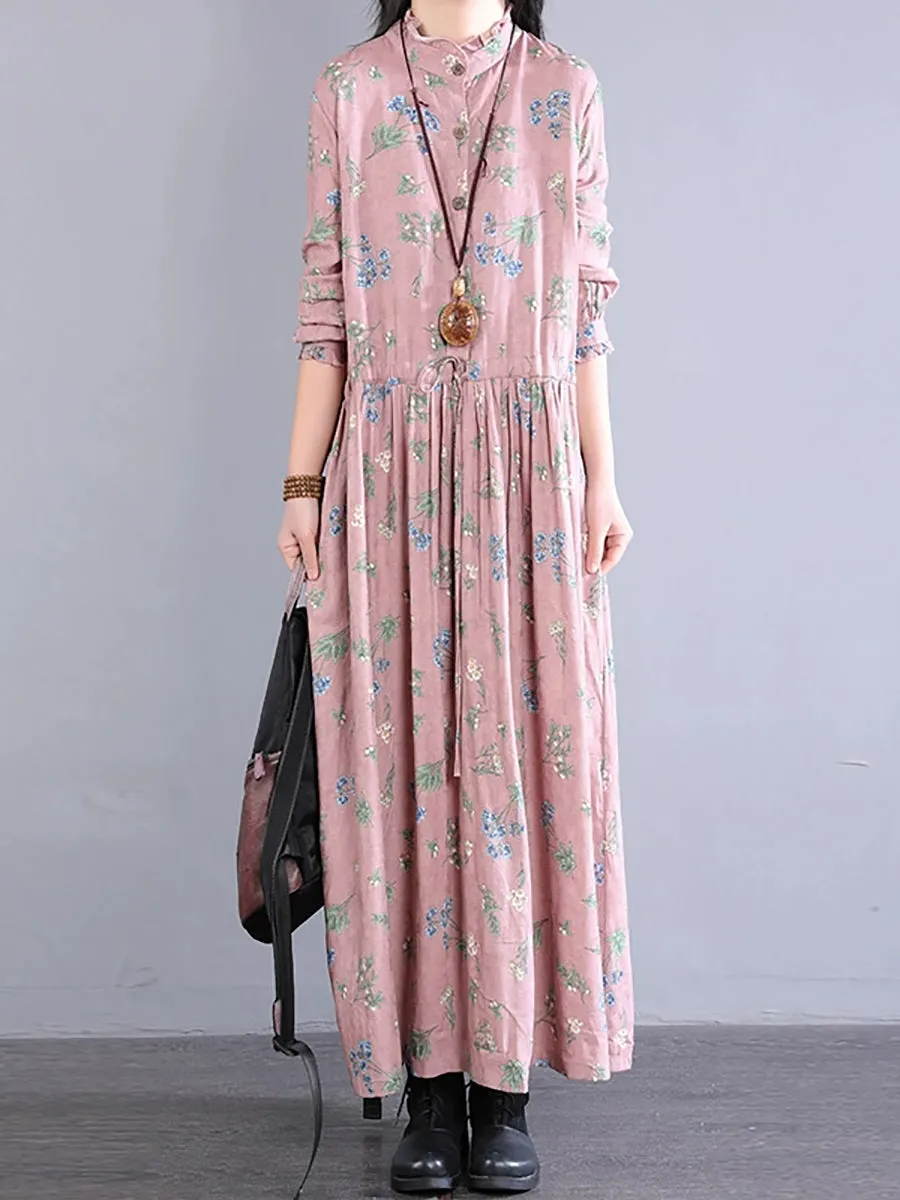 Women Spring Artsy Flower Lace Collar Maxi Dress