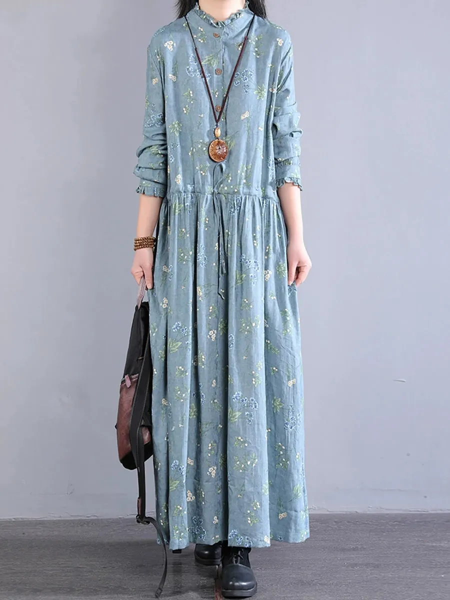 Women Spring Artsy Flower Lace Collar Maxi Dress