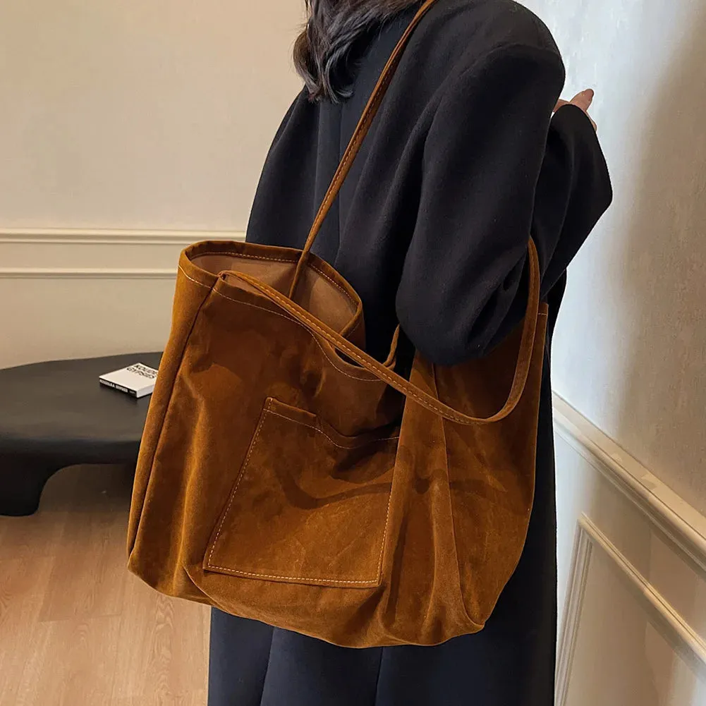 Women Suede Shoulder Bag Velvet Handbag Purse Fashion Trendy Ladies Shopping Clutch Causal Crossbody Bags Work Travel Hobo Bag