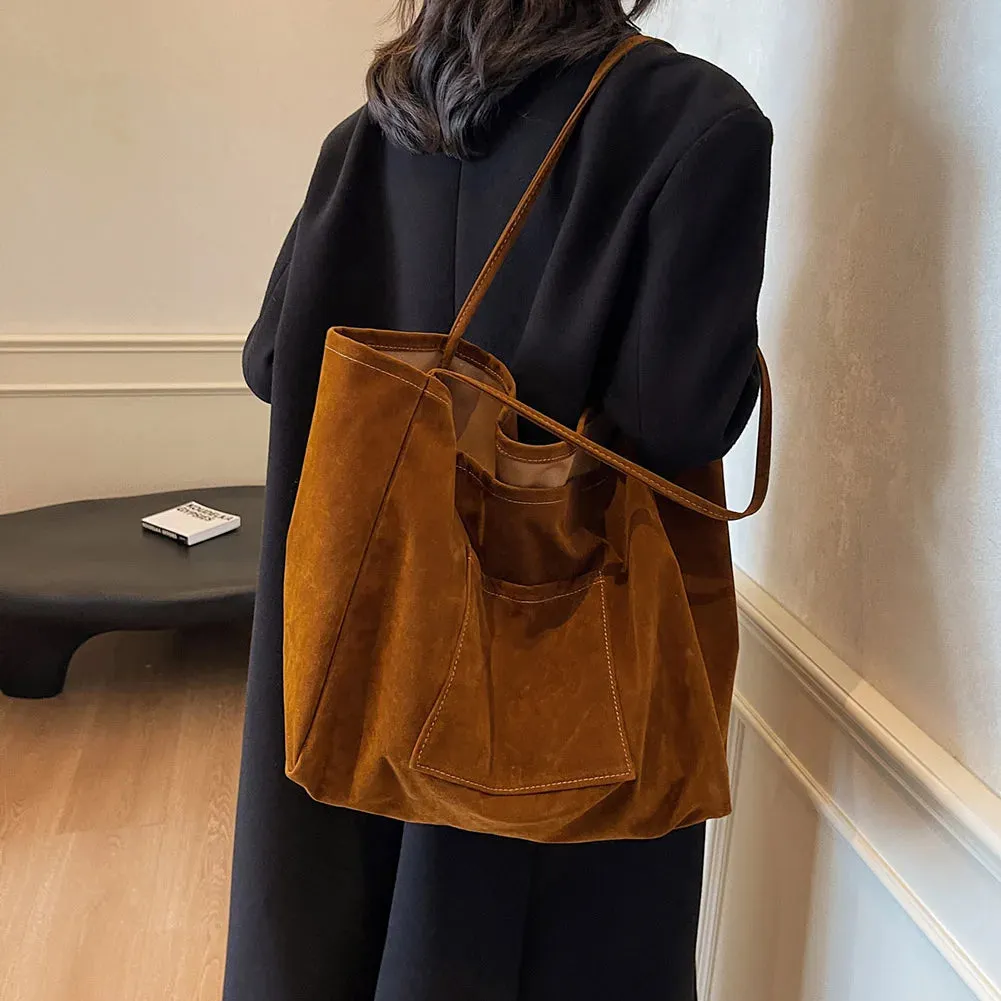Women Suede Shoulder Bag Velvet Handbag Purse Fashion Trendy Ladies Shopping Clutch Causal Crossbody Bags Work Travel Hobo Bag