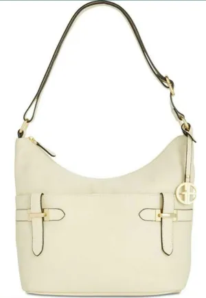 Women's Bernini Bridle Small Leather Hobo HandBag Ivory Silver 11254