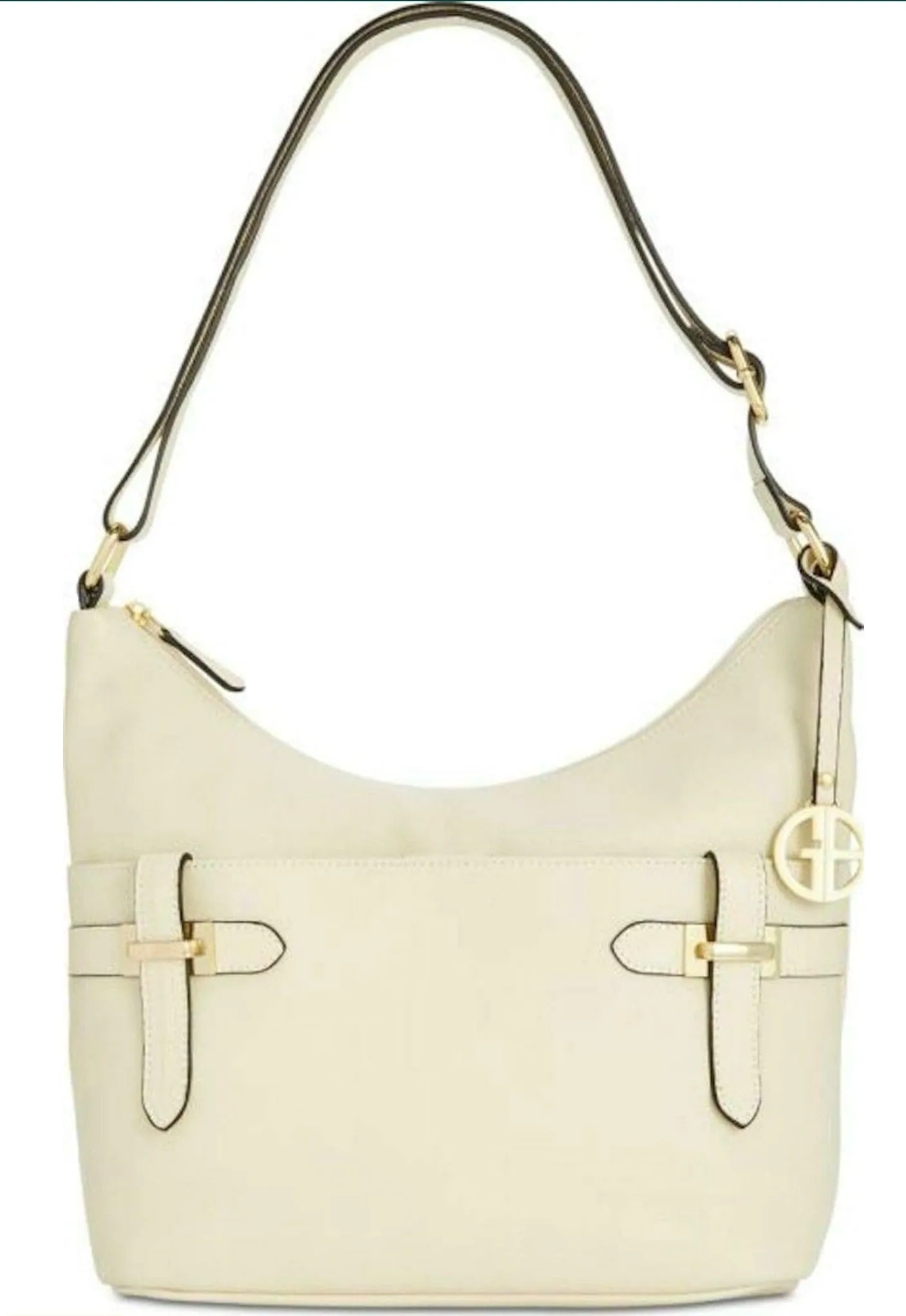 Women's Bernini Bridle Small Leather Hobo HandBag Ivory Silver 11254