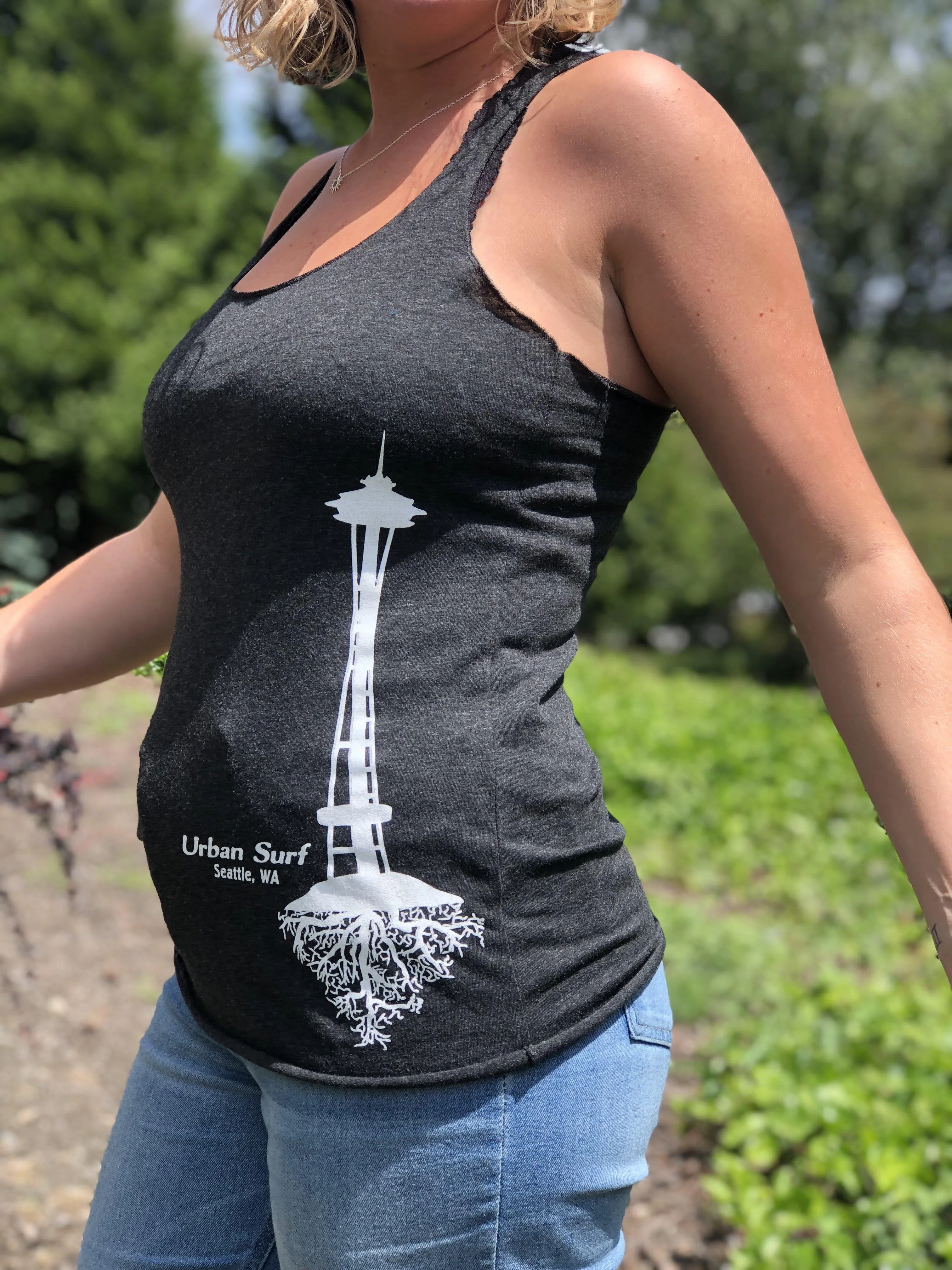 Women'S Needle Tank - Dark Grey/White