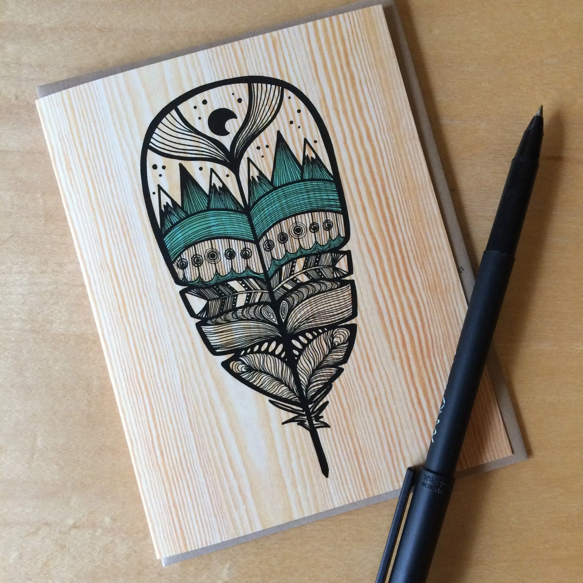 Wood Feather Greeting Card