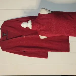 Wool &amp; silk red  knit duster cardigan  &amp; turtleneck twin set
