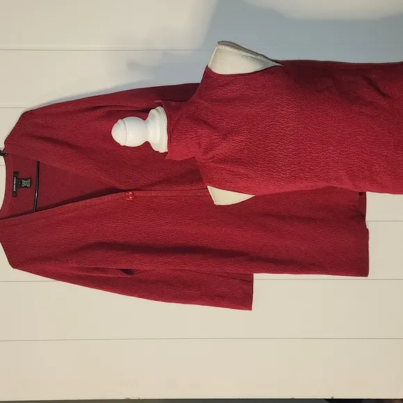 Wool &amp; silk red  knit duster cardigan  &amp; turtleneck twin set