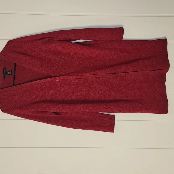 Wool &amp; silk red  knit duster cardigan  &amp; turtleneck twin set