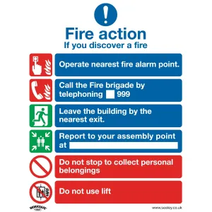 Worksafe by Sealey Safe Conditions Safety Sign - Fire Action With Lift - Rigid Plastic - Pack of 10
