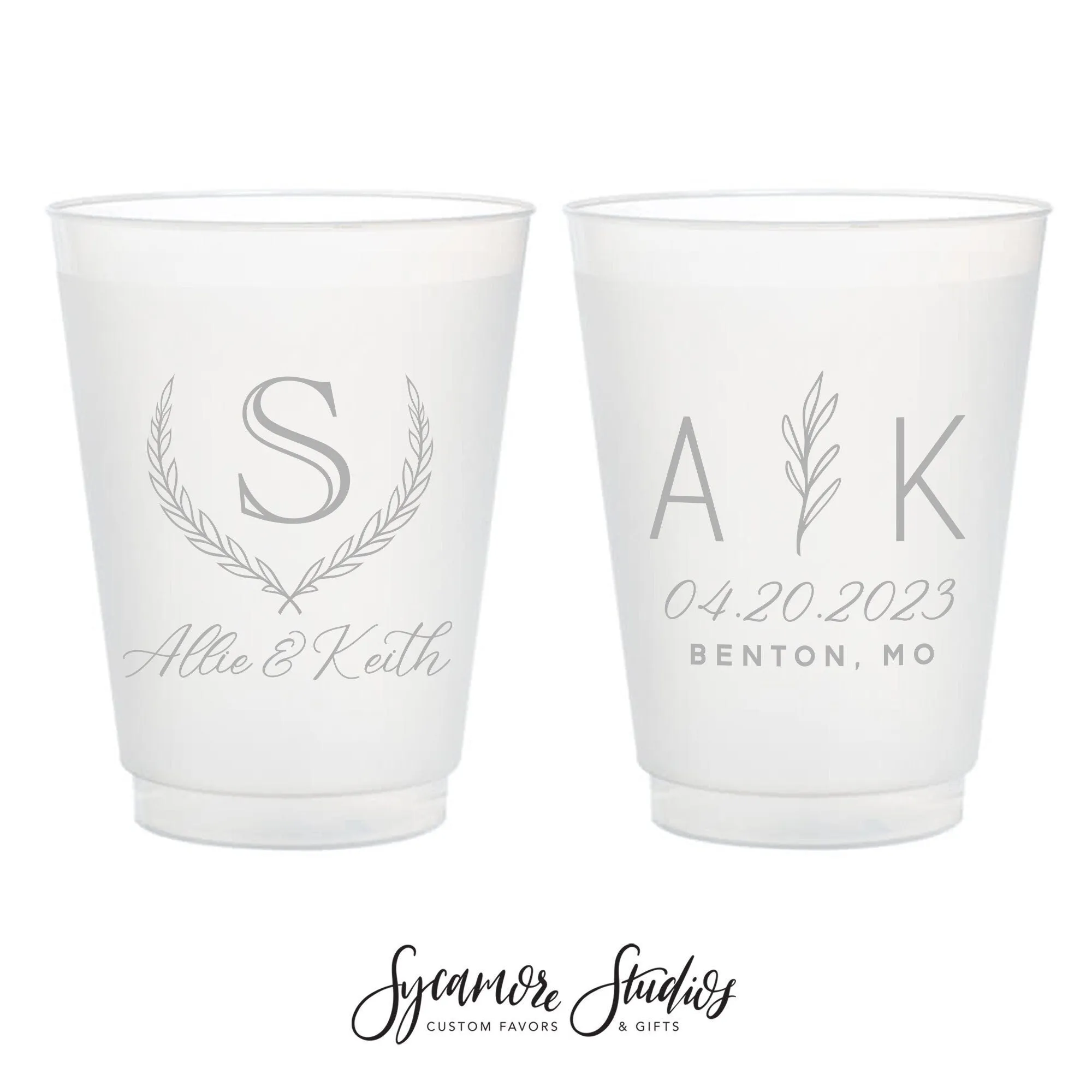 Wreath Monogram - 8oz or 10oz Frosted Unbreakable Plastic Cup #202