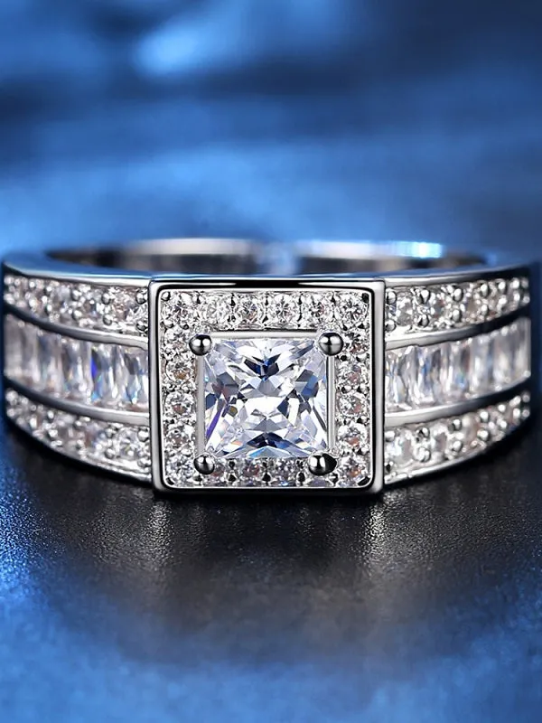 Zallure Luxury Clear Square AAAA Cubic Zircon Ring White gold Plated