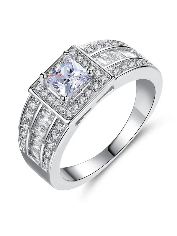 Zallure Luxury Clear Square AAAA Cubic Zircon Ring White gold Plated