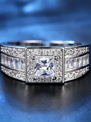 Zallure Luxury Clear Square AAAA Cubic Zircon Ring White gold Plated