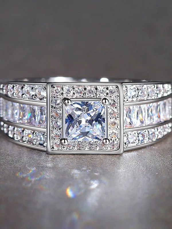Zallure Luxury Clear Square AAAA Cubic Zircon Ring White gold Plated