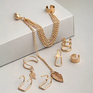 Zuri Gold Leaf Ear Cuffs Set of 7