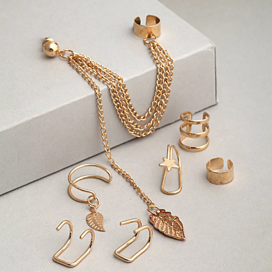 Zuri Gold Leaf Ear Cuffs Set of 7